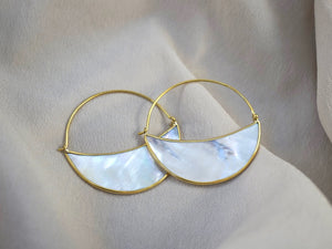 Crescent Moon Earrings - Mother Of Pearl Hoops - Eclipse Statement earrings - Lunette (167B)