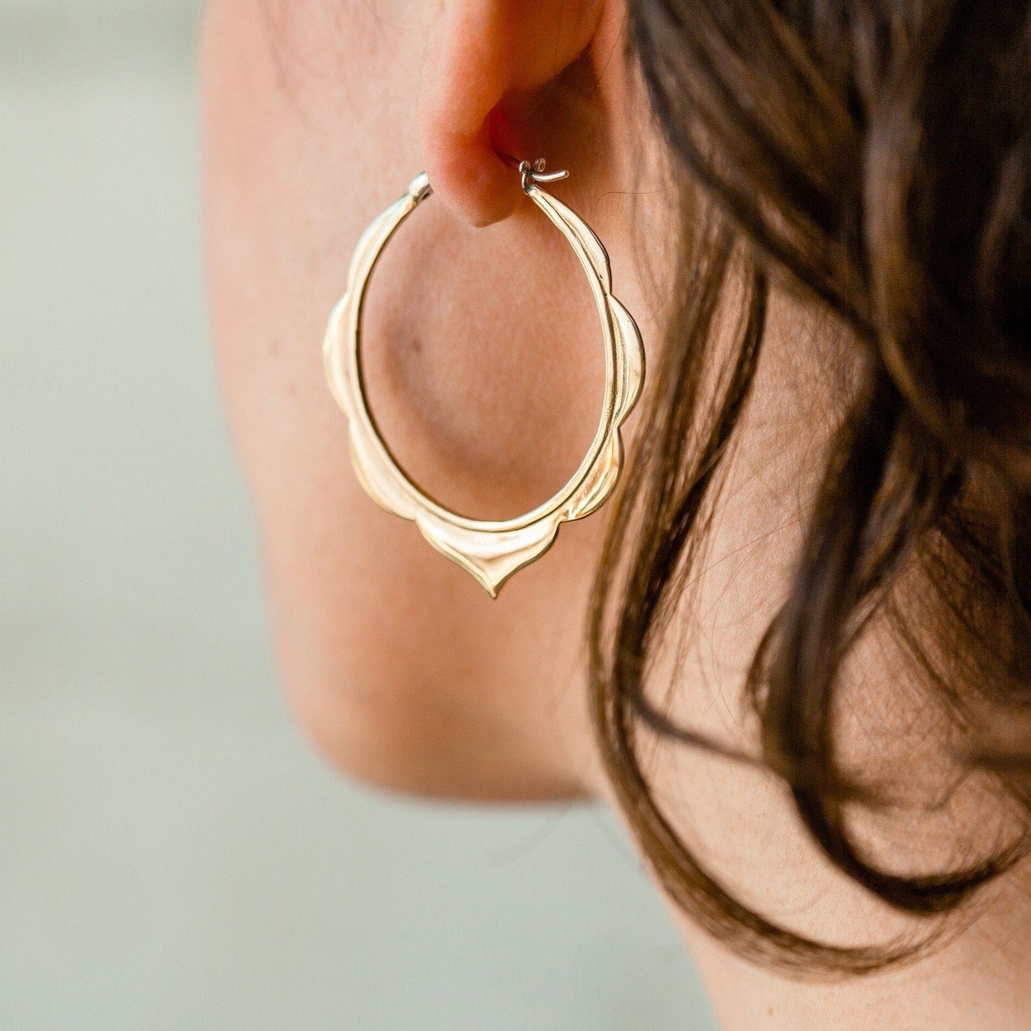 Moroccan Hoop Earrings Large Brass With Silver Posts