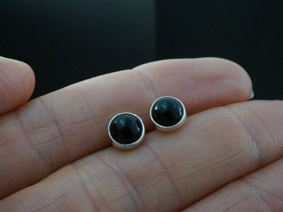 Onyx Black Studs Sterling Silver Earrings | December Birthstone (S250X)