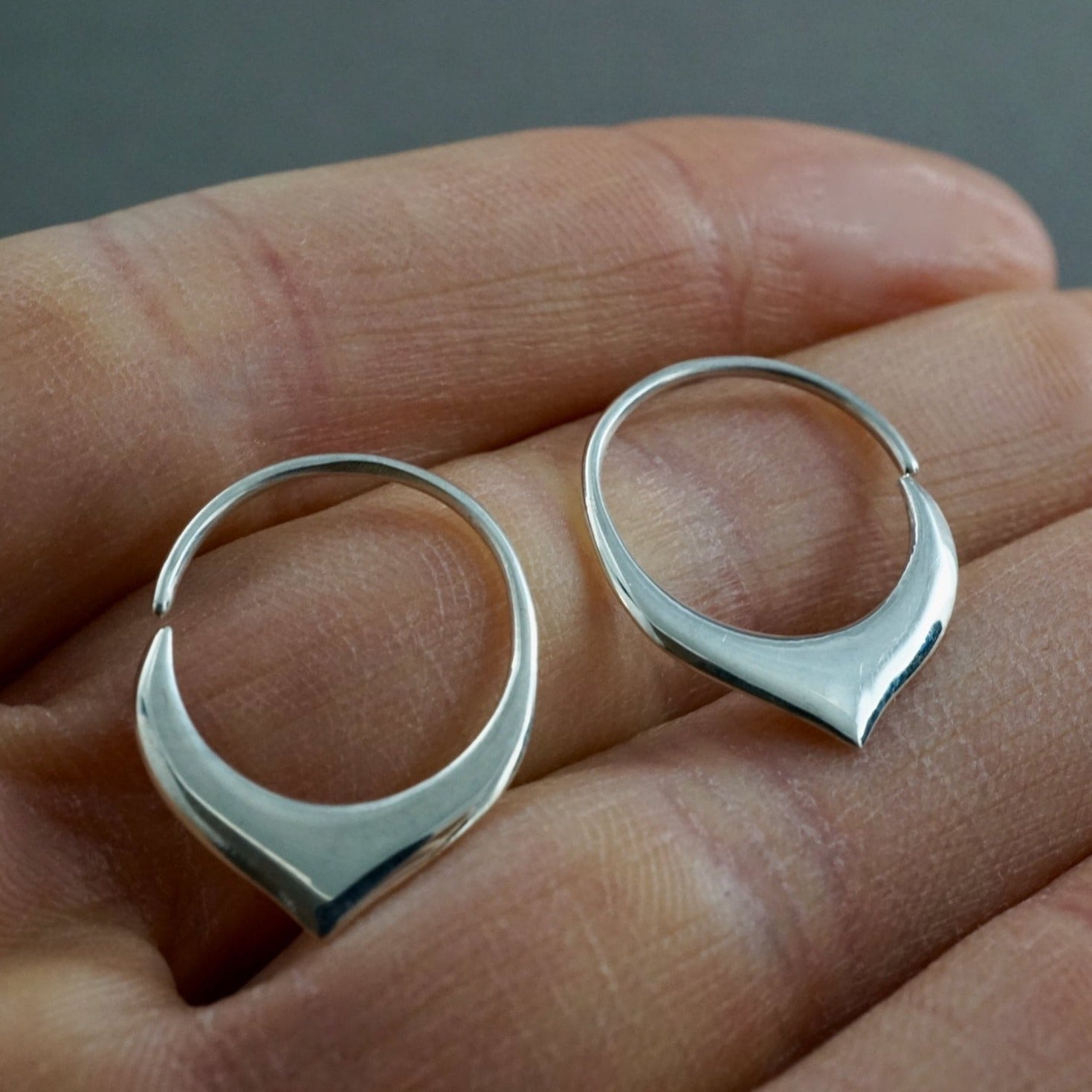 Tiny Petal Hoop Earrings Solid Sterling Silver - Sleeper Hoops (S240)