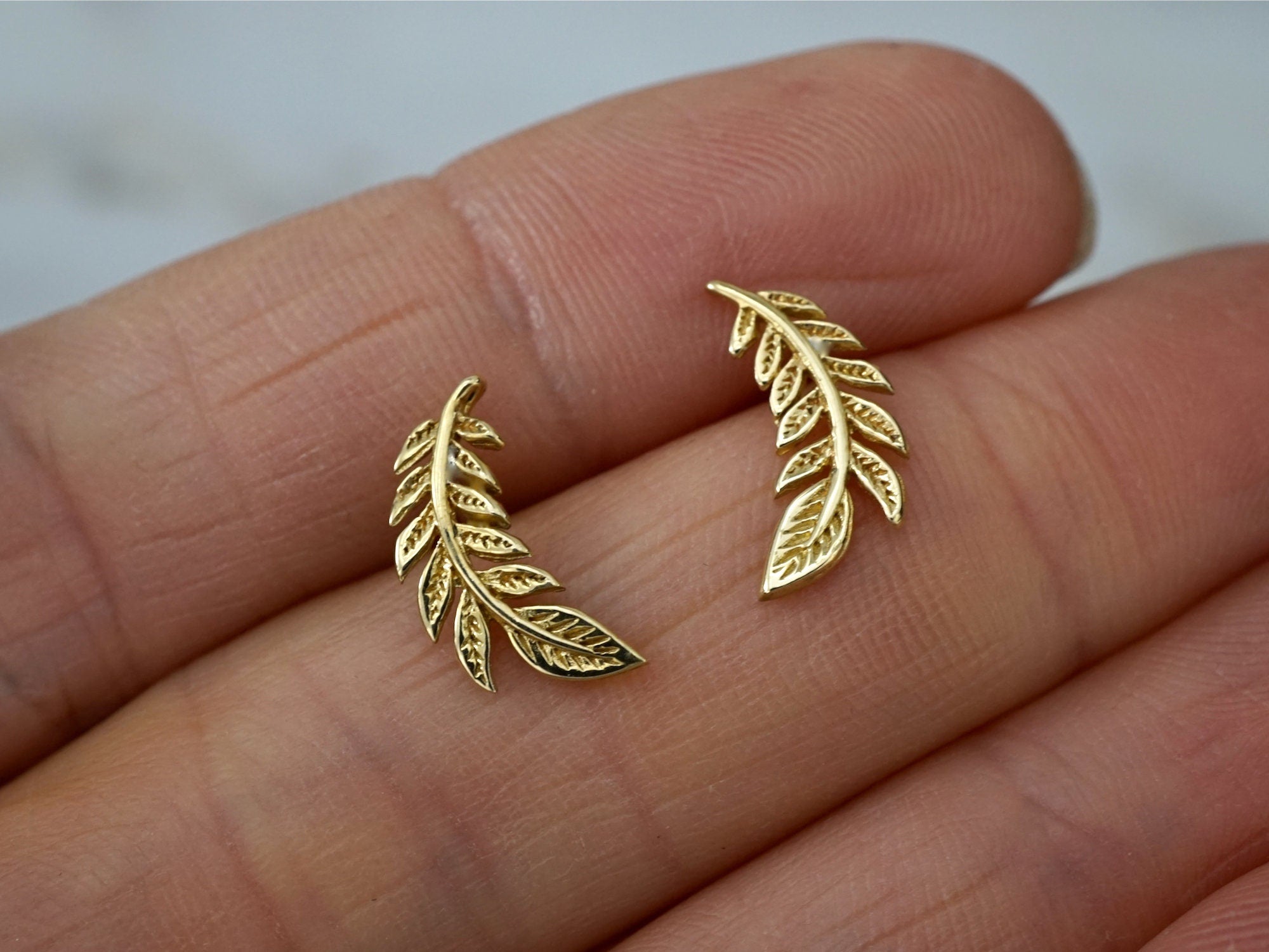 Tiny Leaf Studs - Gold Nature Jewelry - Olive Leaves (266GP)
