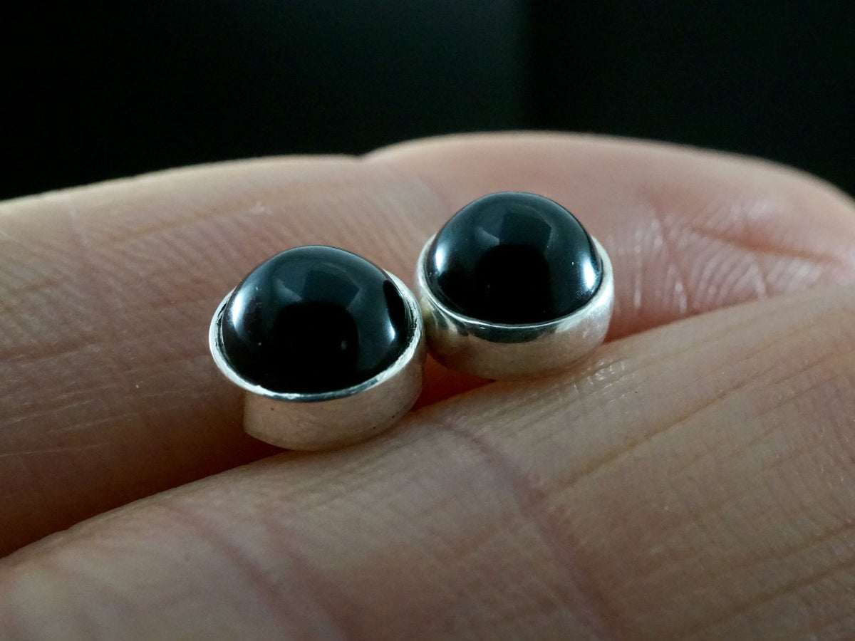 Onyx Black Studs Sterling Silver Earrings | December Birthstone (S250X)