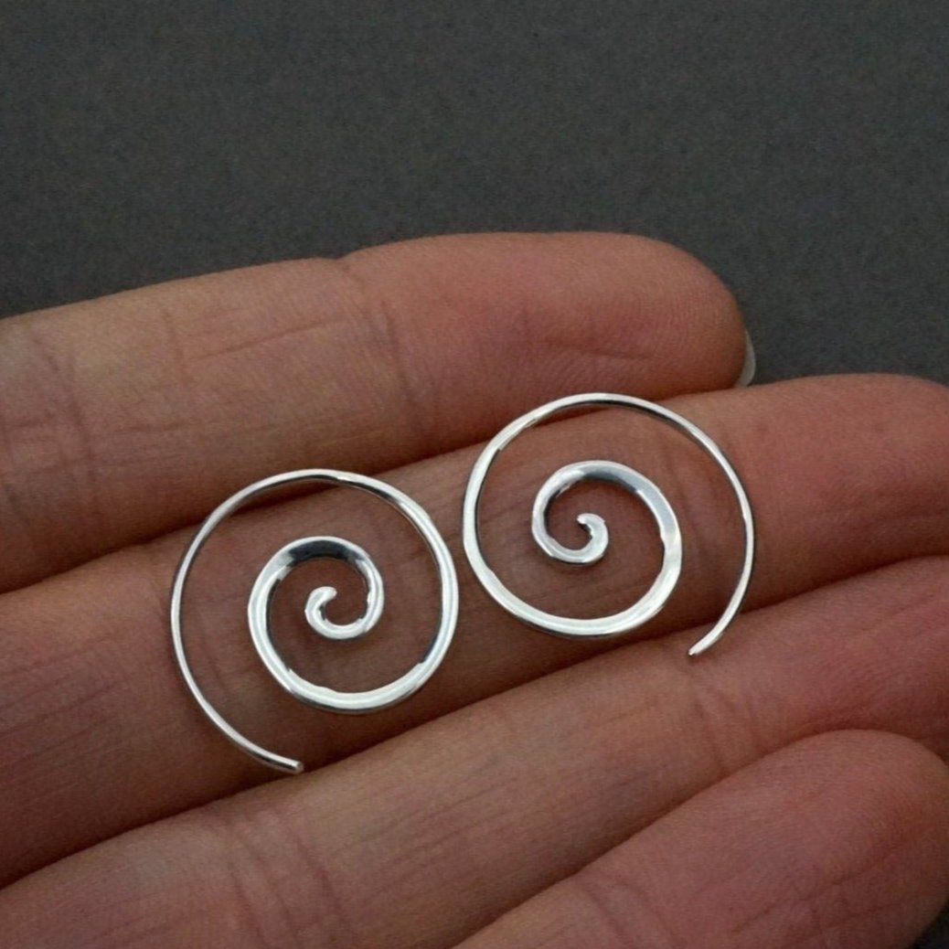 Tiny Spiral Earrings - Solid Sterling Silver Hoops - Minimalist Earrings - Sleeper Jewelry - Gift (236S)
