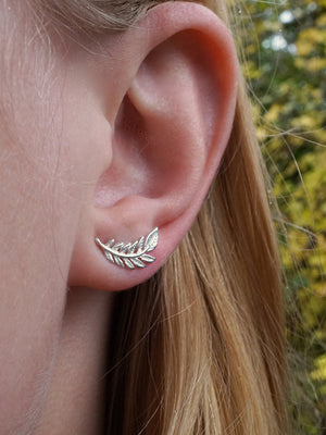 Tiny Leaf Studs - Solid Sterling Silver - Nature Jewelry - Olive Leaf - (S266)