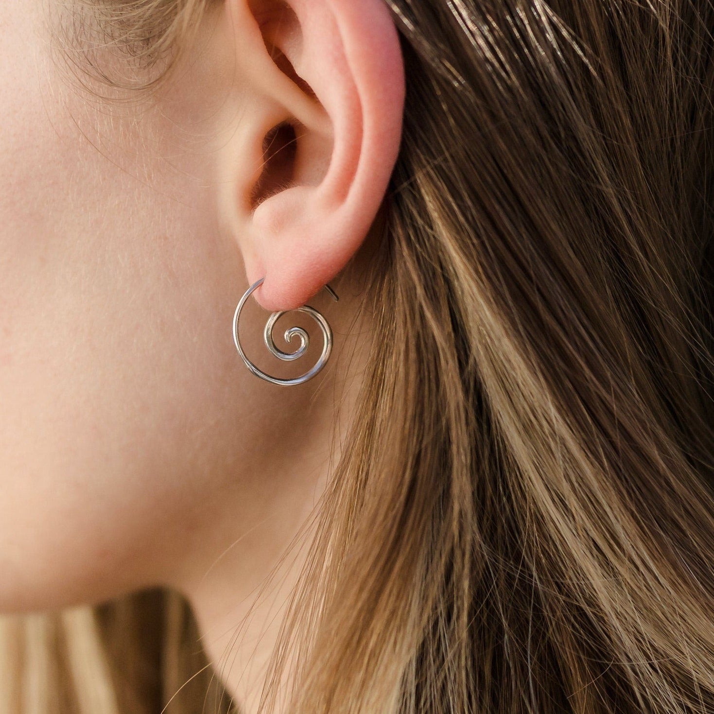 Tiny Gold Spiral Earrings - Sleeper Hoop Earrings - TheBlissfulCo