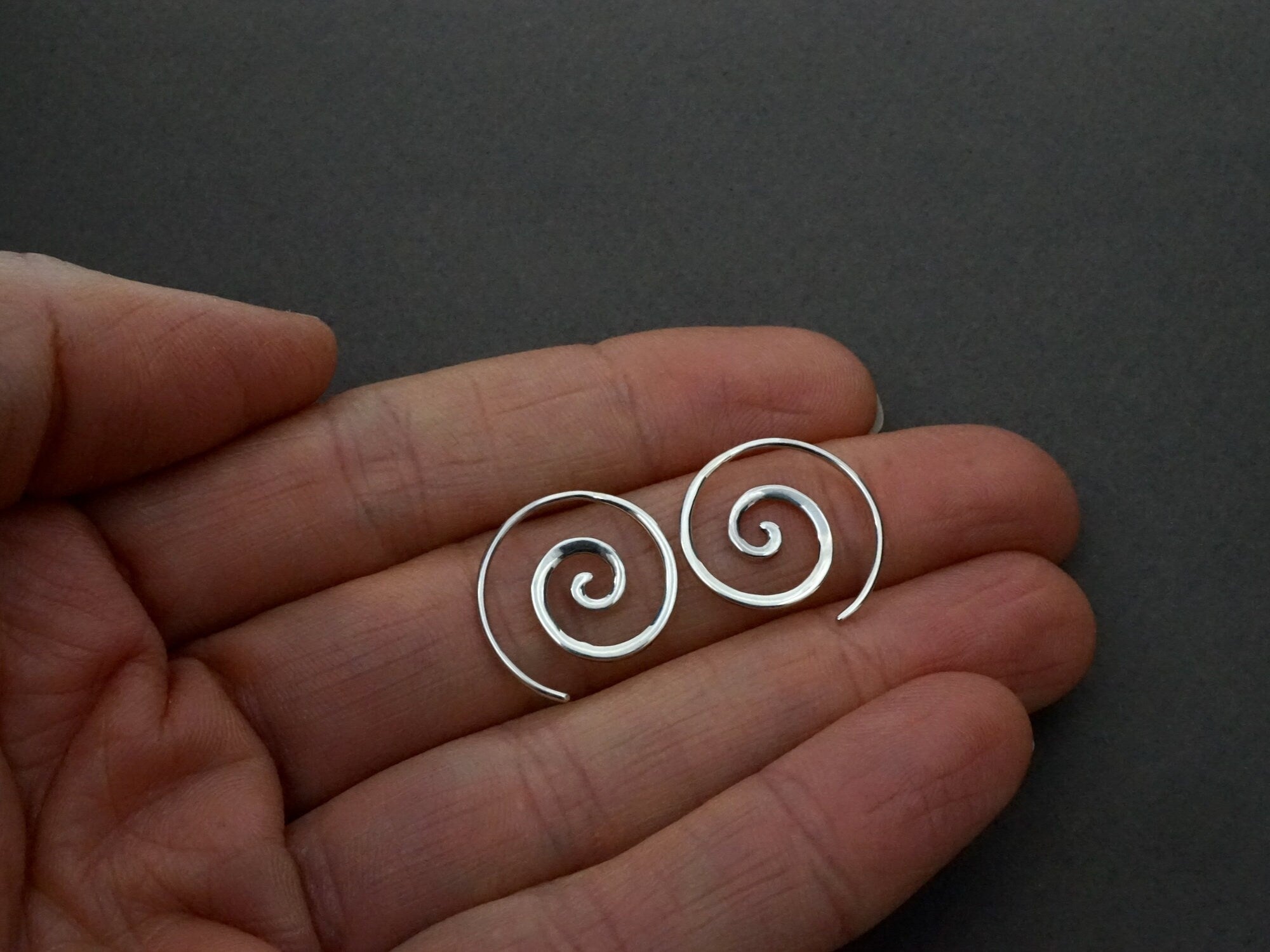 Small Spiral Earrings - Solid Sterling Silver Hoops - Sleeper earring -  TheBlissfulCo