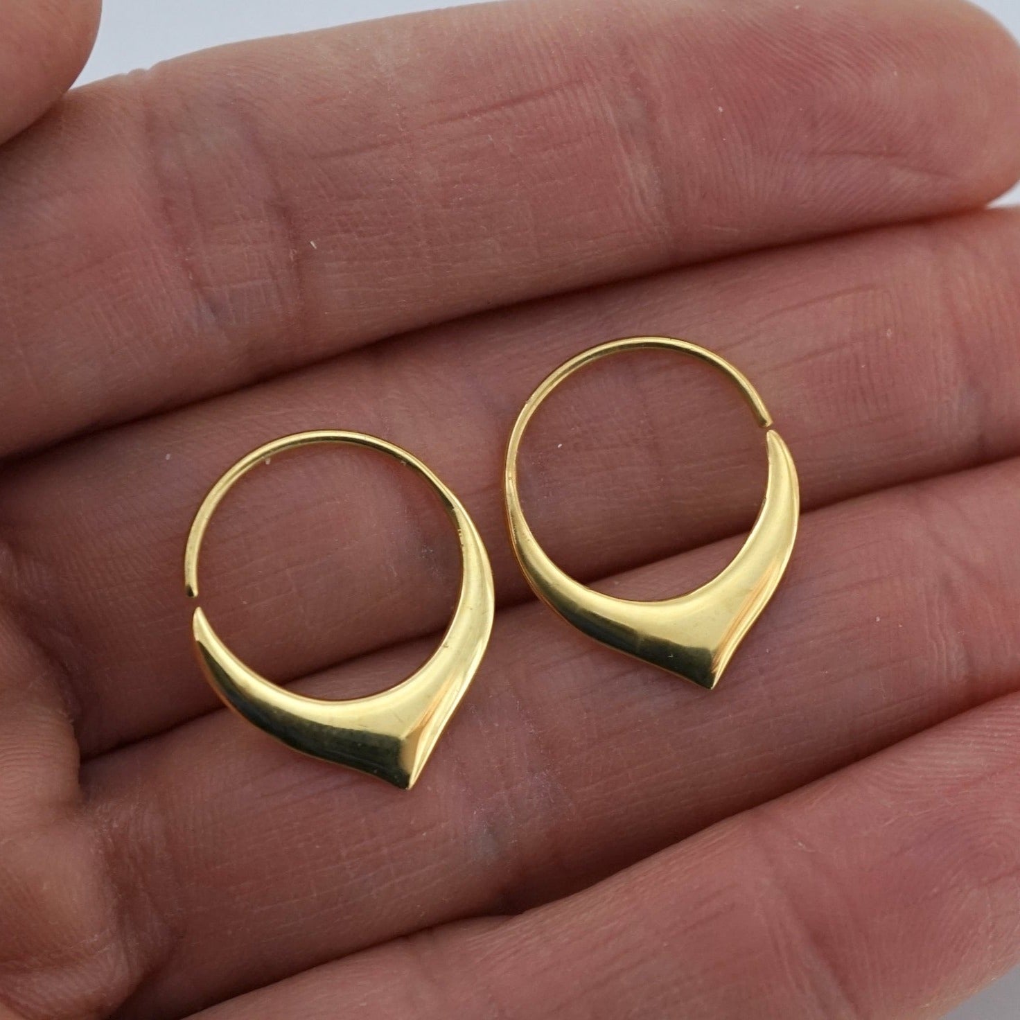 Gold Flower Hoop Earrings, 14K Yellow Gold Small Hoops Petal Design