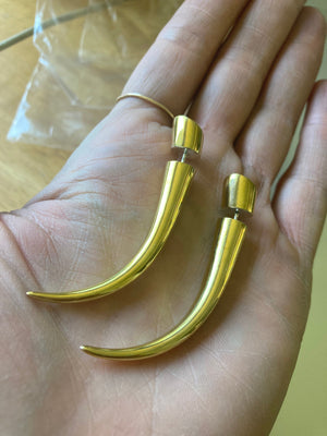 Fake Gauge Talon Earrings Tribal Brass with Sterling Silver Ear Posts