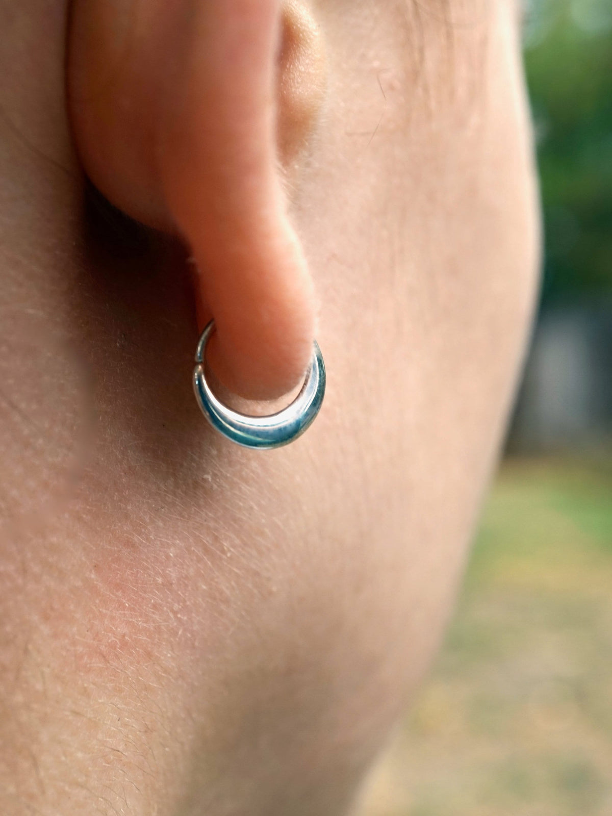 9mm Crescent Moon Hoops - Solid Sterling Silver Earrings - Sleeper Continuous (274S)