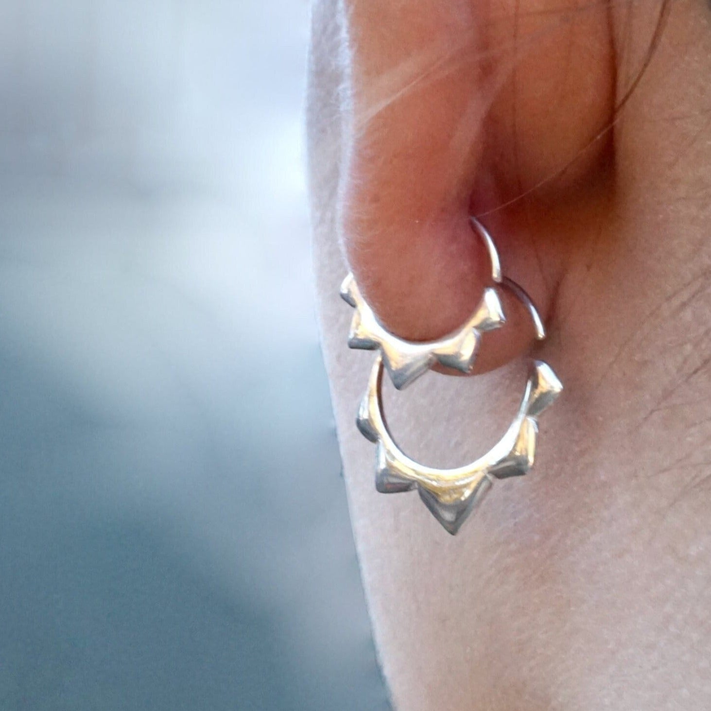 Gold Hoops Two Sets - Flower petal Sleeper Earrings  9mm, 14mm -  Artisan Brass w/ Silver Hoops (276B, 278B)