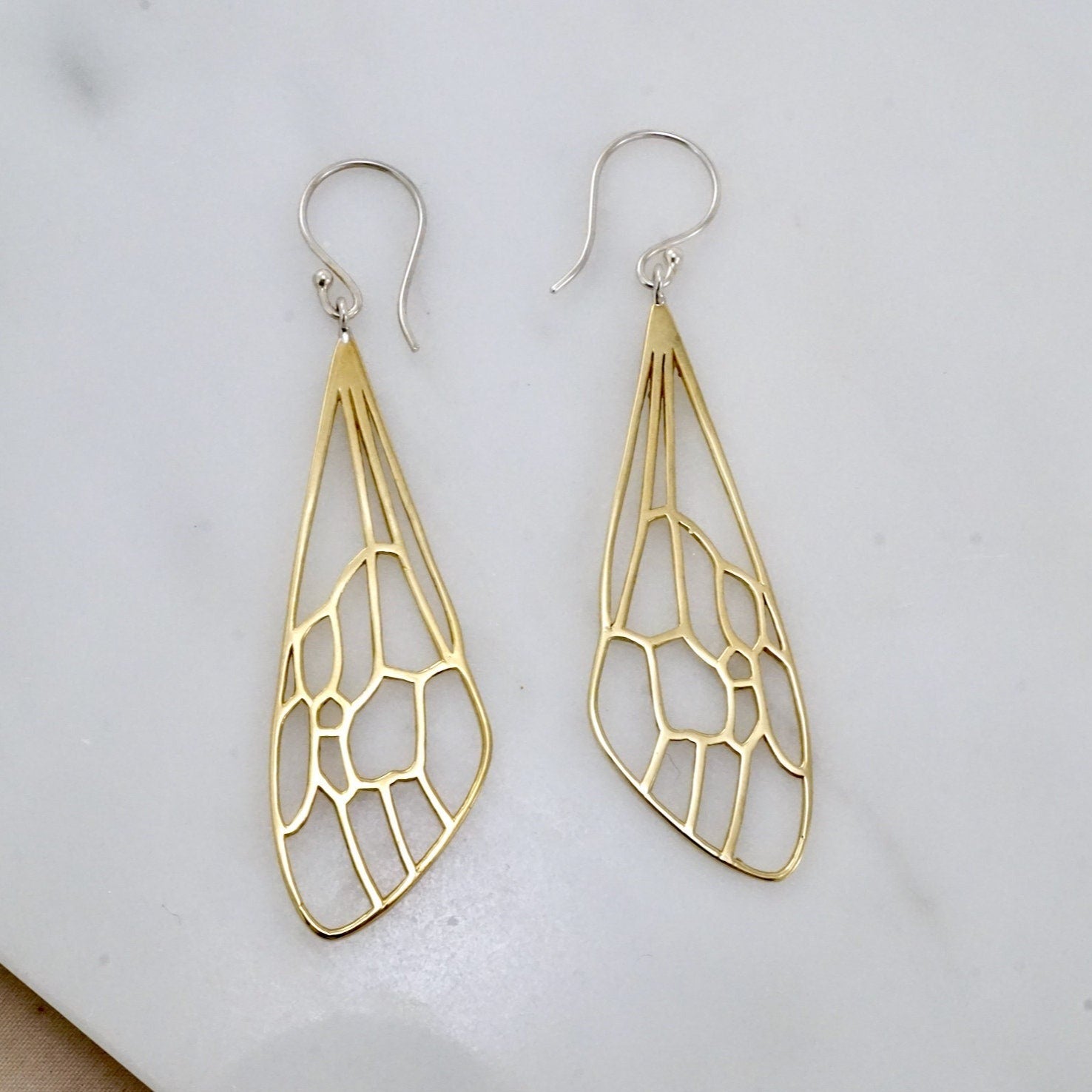 Gold Honeybee Wings Dangle Earrings - Dragonfly insect Jewelry- (286B)