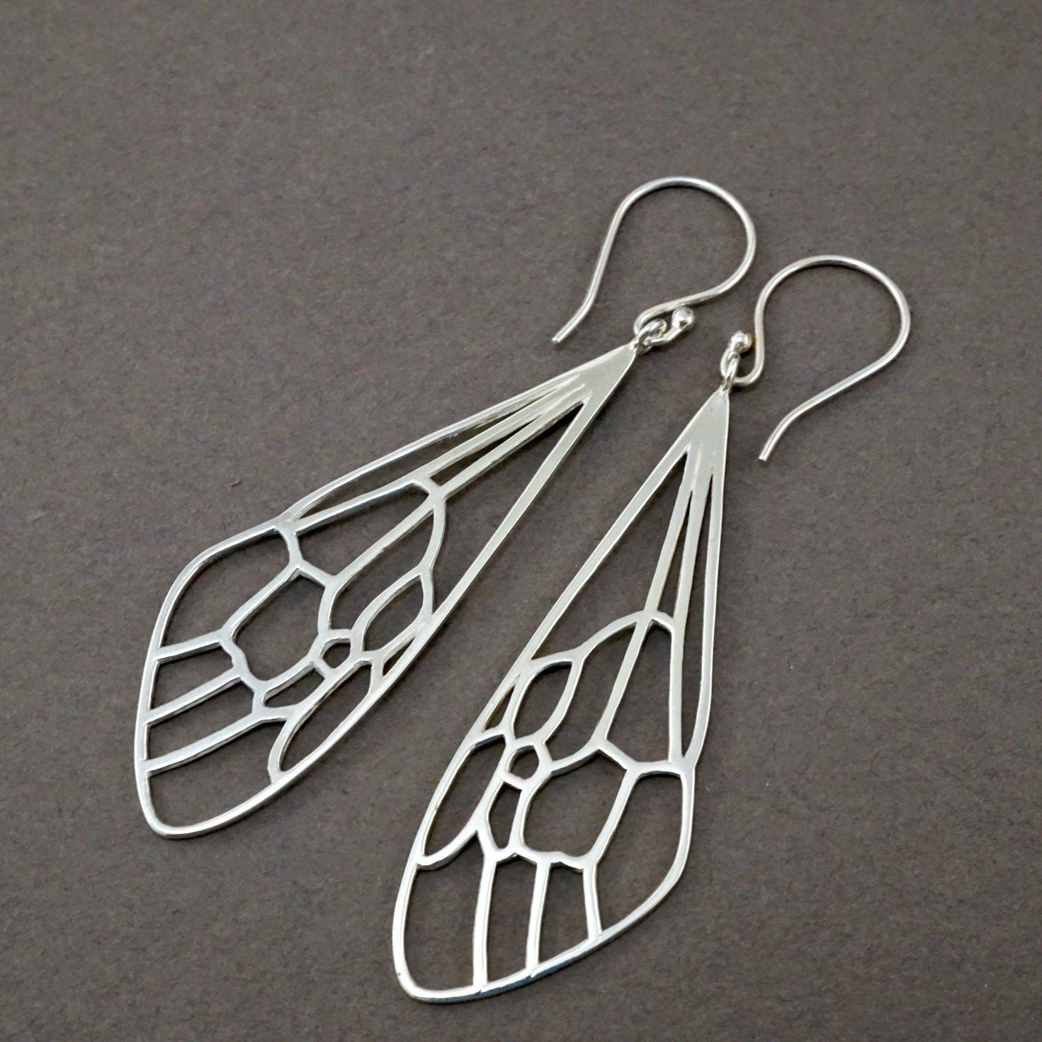 Queen Bee Earrings - Solid Sterling Silver - Honeybee Wings - dragonfly insect Jewelry- (286S)
