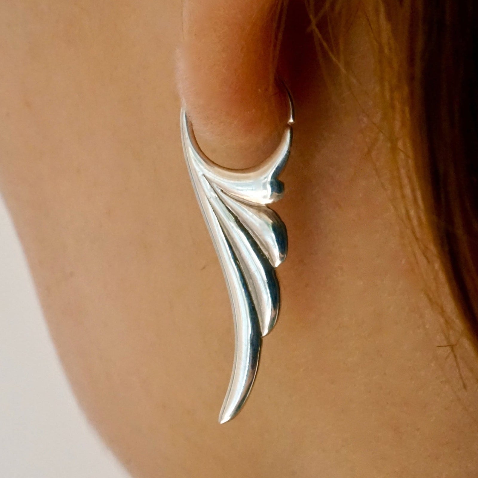 Fern Leaf Elf Earrings - Sterling Silver Art Nouveau (282S)