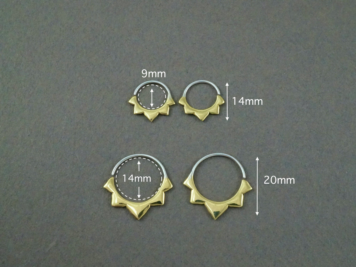 Gold Hoops Two Sets - Flower petal Sleeper Earrings  9mm, 14mm -  Artisan Brass w/ Silver Hoops (276B, 278B)