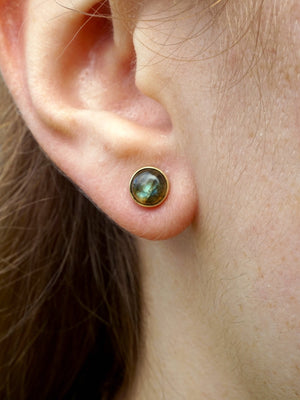 Labradorite Studs Earrings Gold-tone Bezel | February Birthstone Gift (250BL)