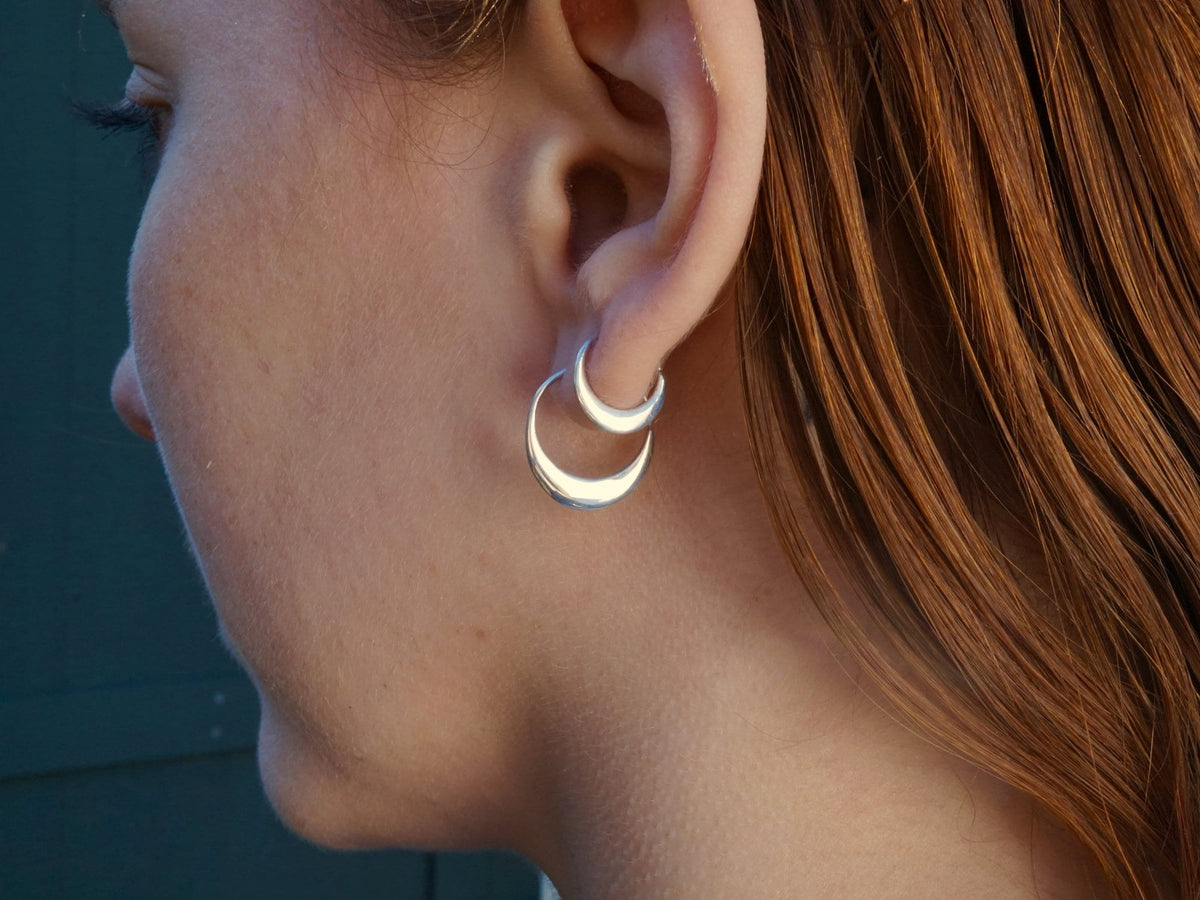 Crescent Moon Hoops Sterling Silver Two Pairs (260S, 274S)