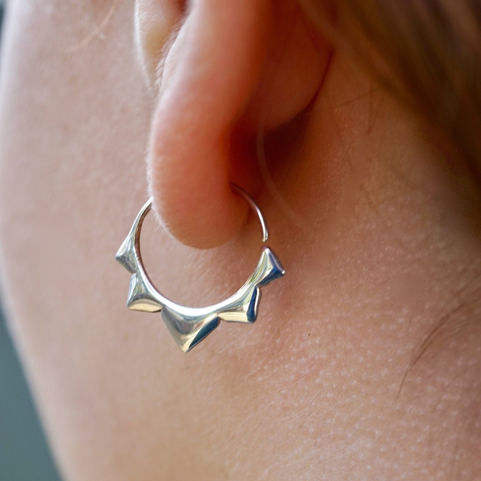 Sterling Silver Hoops 14mm - Flower petal Sleeper Earrings - (276S)