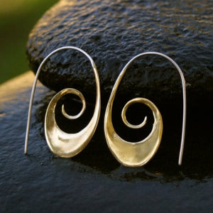 Tribal Spiral Earrings - Brass w/ silver ear-wire - Tribal Spiral