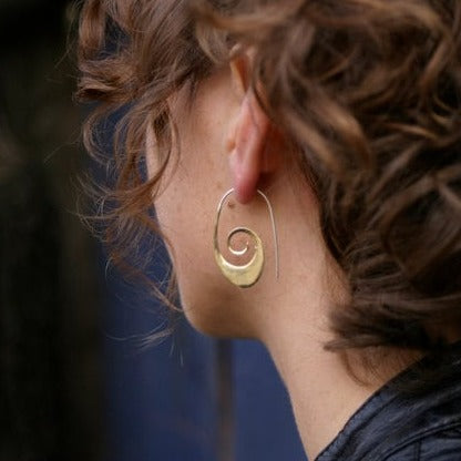 Tribal Spiral Earrings - Brass w/ silver ear-wire - Tribal Spiral