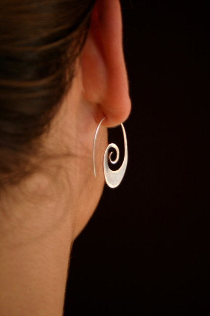 Small Spiral Earrings - Solid Sterling Silver Hoops - Sleeper earring -  TheBlissfulCo