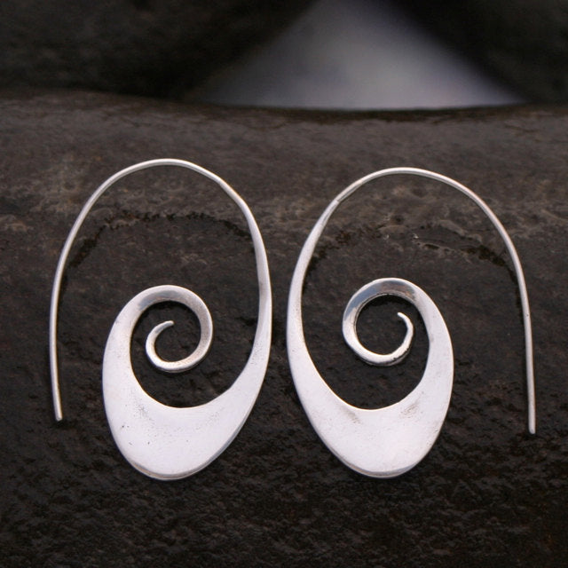 Small Tribal Spiral Hoop Earrings in Sterling Silver