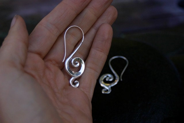 Tribal Swirl Earrings - Solid Sterling Silver - Spiral Earrings (038S)
