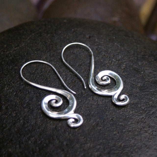 Tribal Swirl Earrings - Solid Sterling Silver - Spiral Earrings (038S)