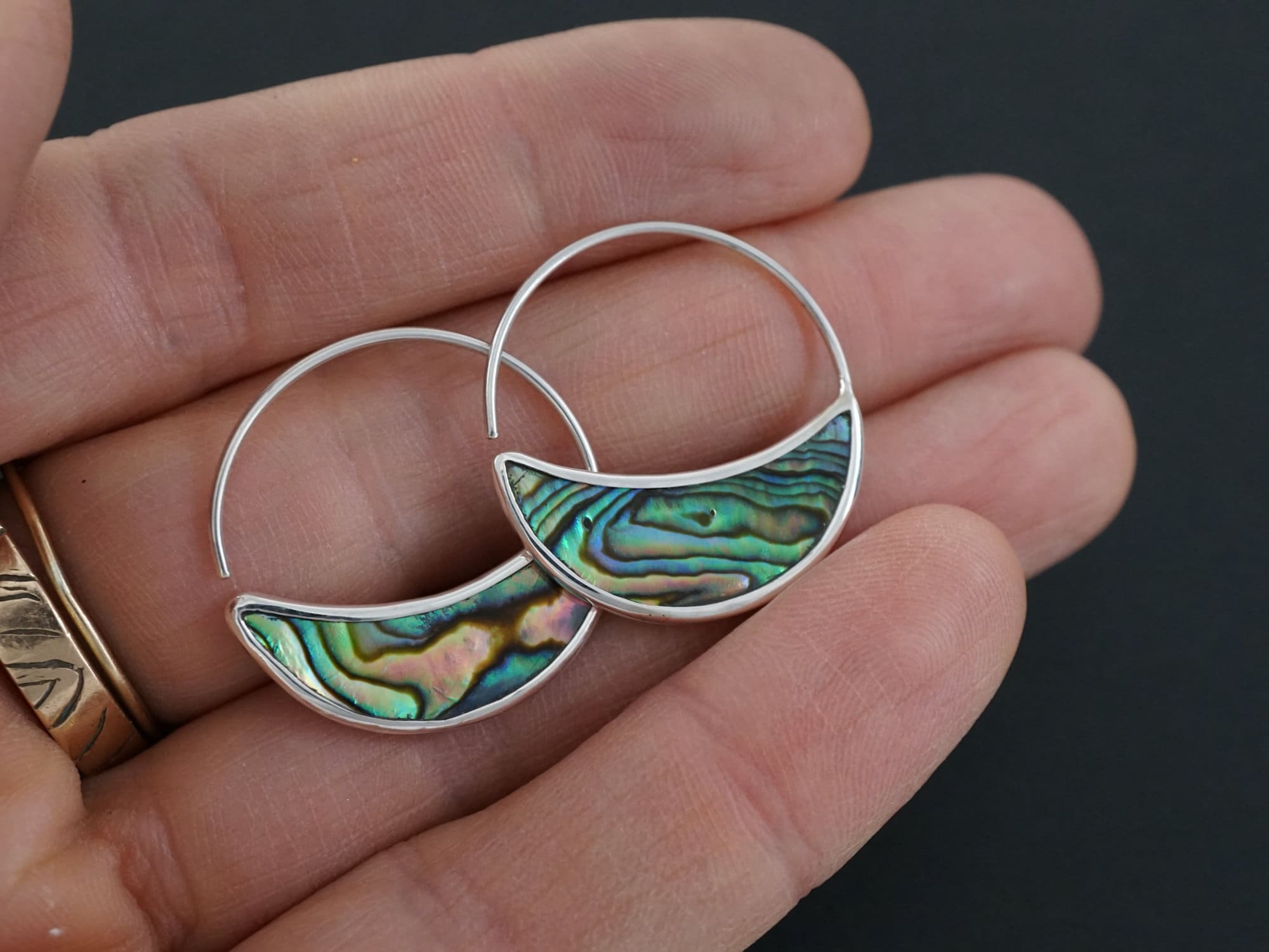 Abalone and Sterling Silver Hoop Earrings. Ocean Lover Gift for Pisces, Scorpio, Cancer