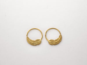 Tiny Gold Feather Hoops 14mm - cartilage, tragus, helix daith, earring (264GP)
