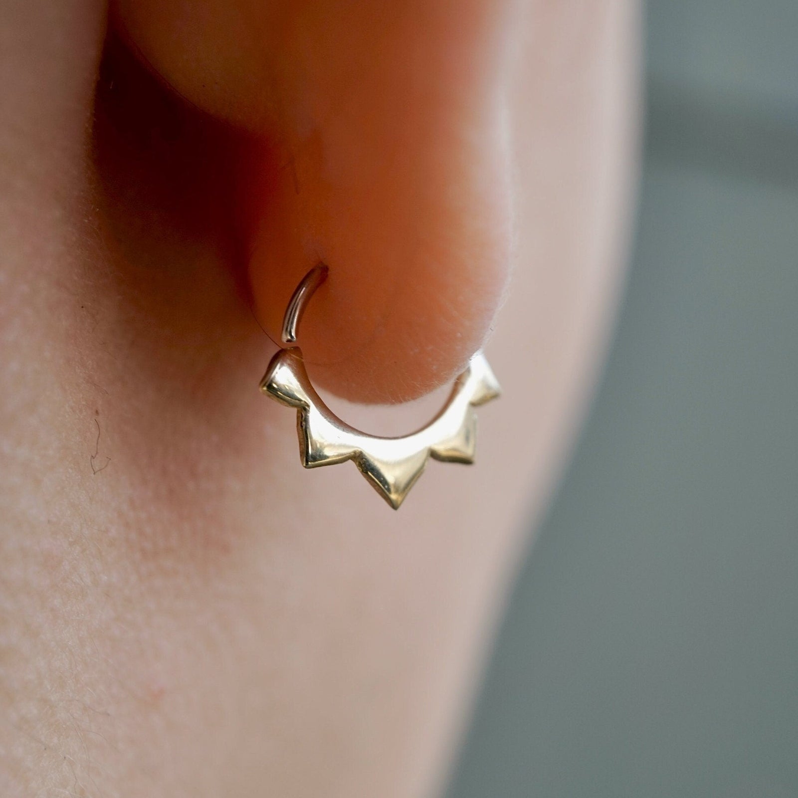 Tiny Sunflower 9mm Petal Sleeper Hoops - Cartilage, helix, daith, septum piercing - Artisan Brass w/ Silver Hoops (278B)