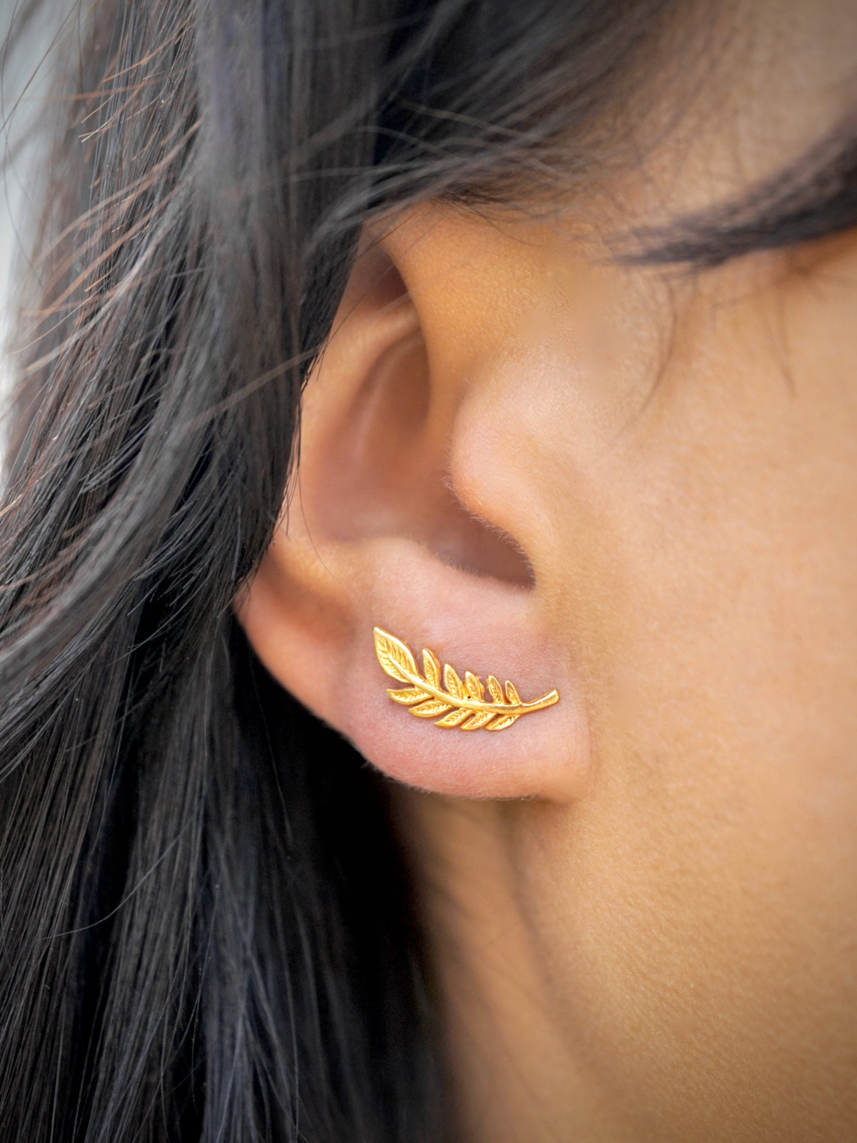 Tiny Leaf Studs - Gold Nature Jewelry - Olive Leaves (266GP)