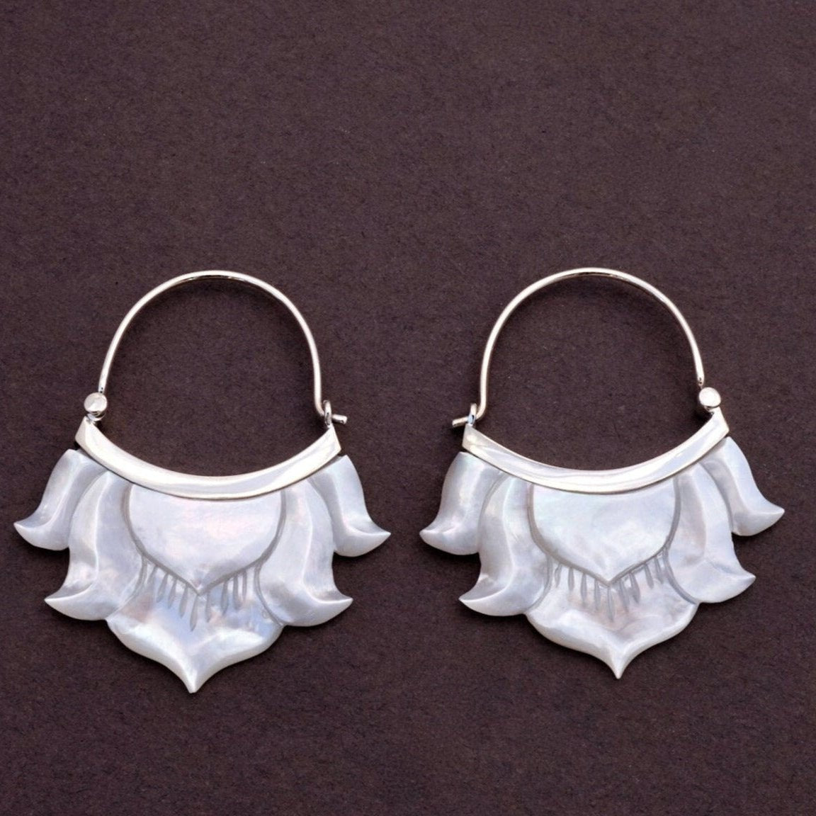 Mother of Pearl Earrings - Lotus Flower Hoops