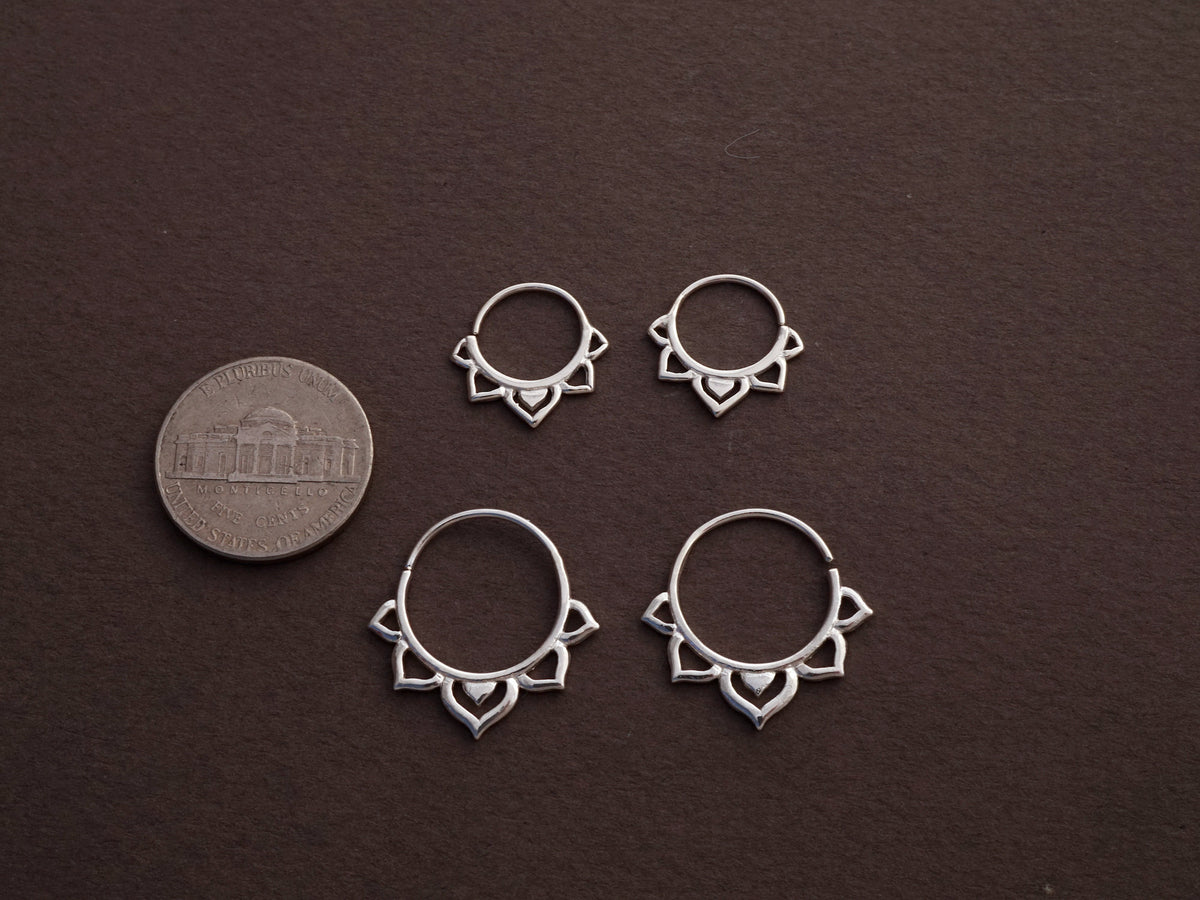 Flower Huggie Hoops Two Sets Sterling Silver - Everyday earrings (296S, 298S)
