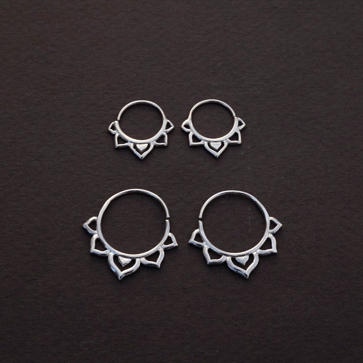 Flower Huggie Hoops Two Sets Sterling Silver - Everyday earrings (296S, 298S)