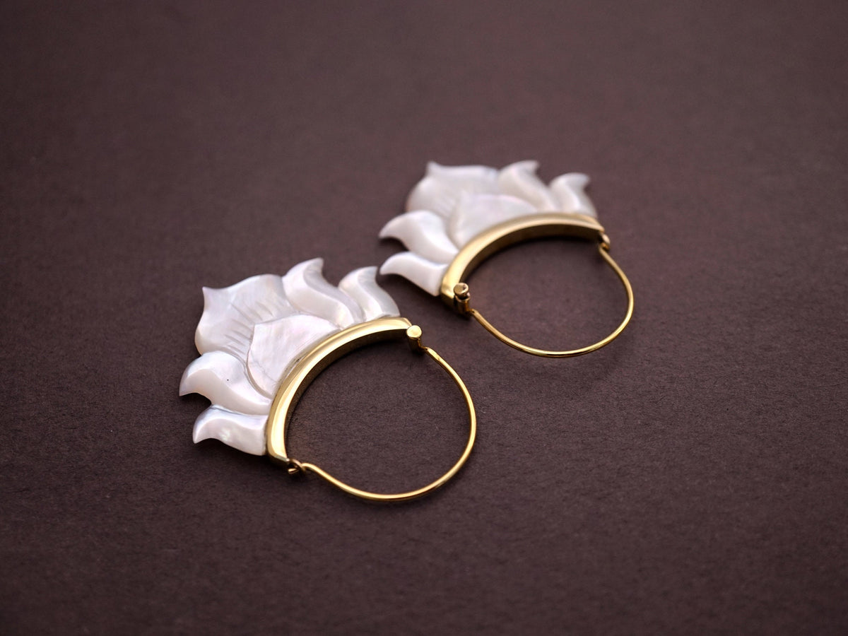 Mother of Pearl Earrings - Lotus Flower Hoops