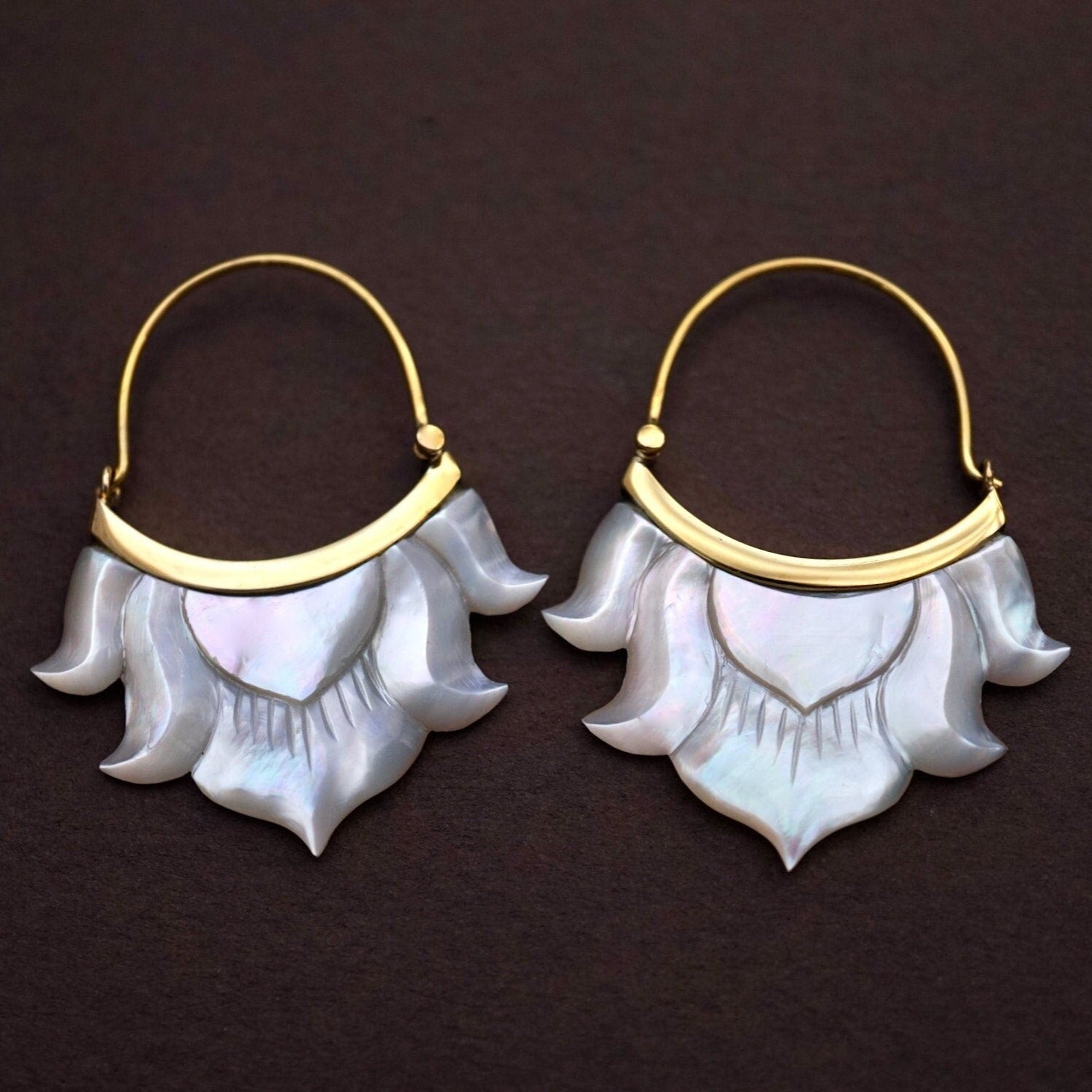 Mother of Pearl Earrings - Lotus Flower Hoops