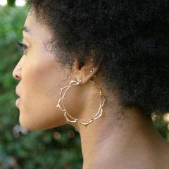 Large Mandala Hoop Earrings in Brass with Sterling Posts (066B)
