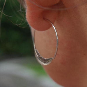 Small Silver Feather Hoop Earrings - Solid Sterling Silver - Gift For Her (S96)