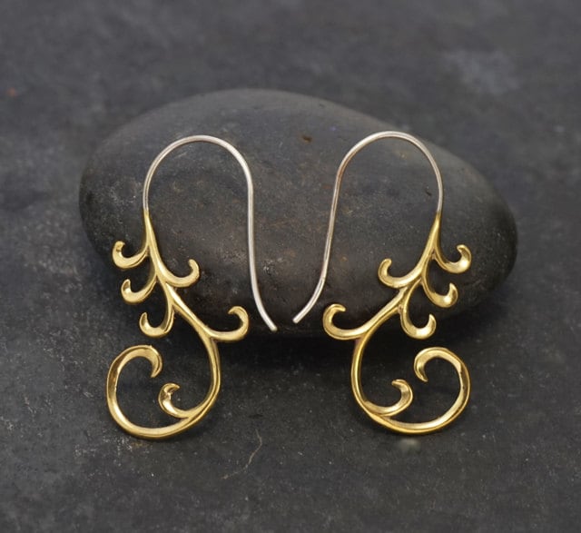 Cascade Art Nouveau Dangle Earrings Gold-Tone