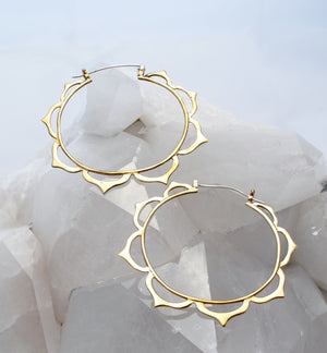 Lotus Mandala Large Gold Hoop Earrings