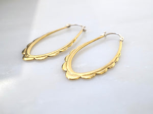 Oval Hoops - Gold-Tone Scalloped Hoop Earrings with solid sterling ear-wire - Everyday Earrings - Delicate Boho Hoops (114B)