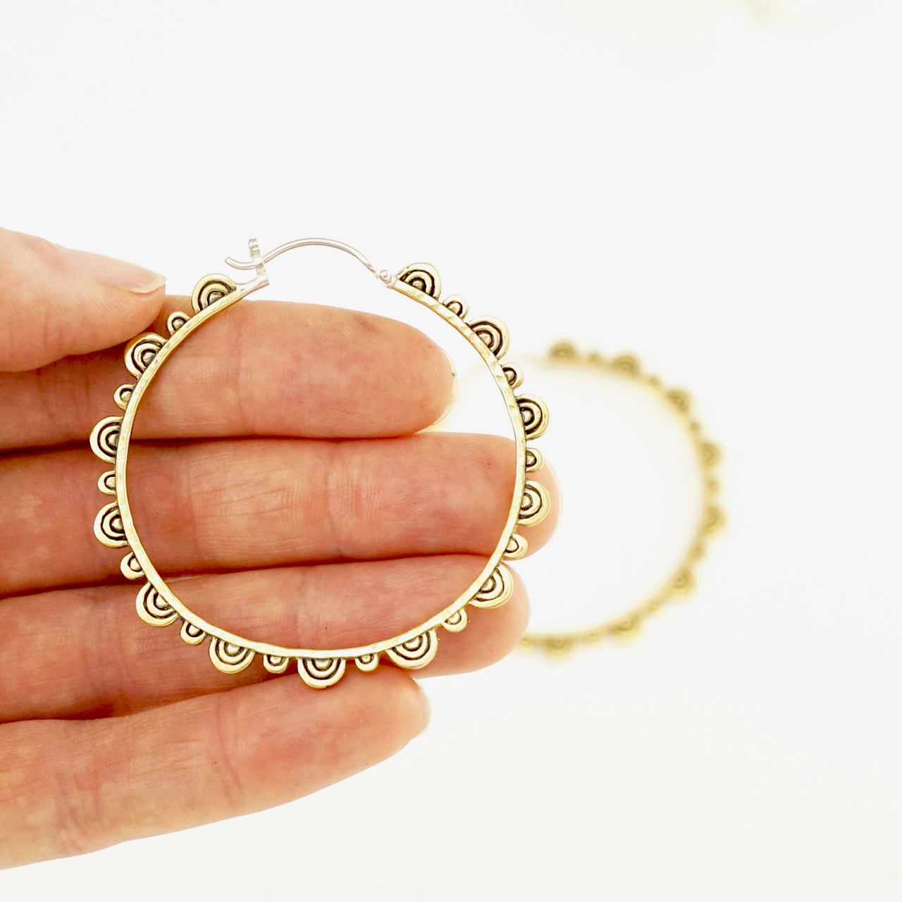 Large Brass Yoga Mandala Hoop Earrings (210B)