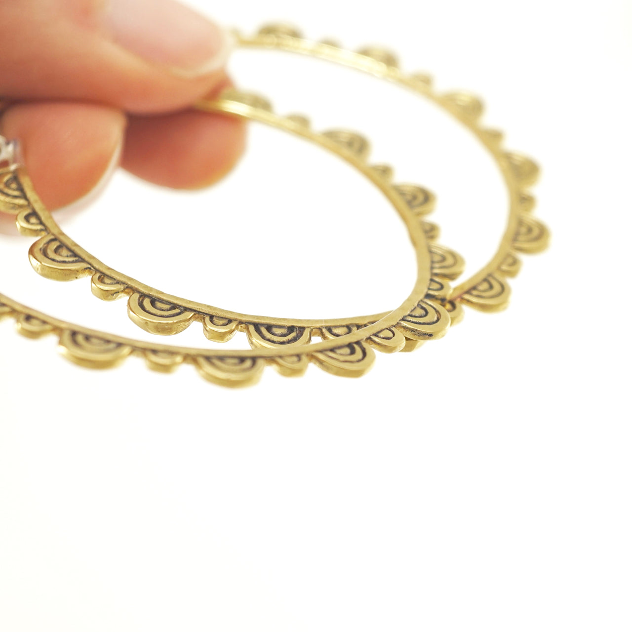 Large Brass Yoga Mandala Hoop Earrings (210B)