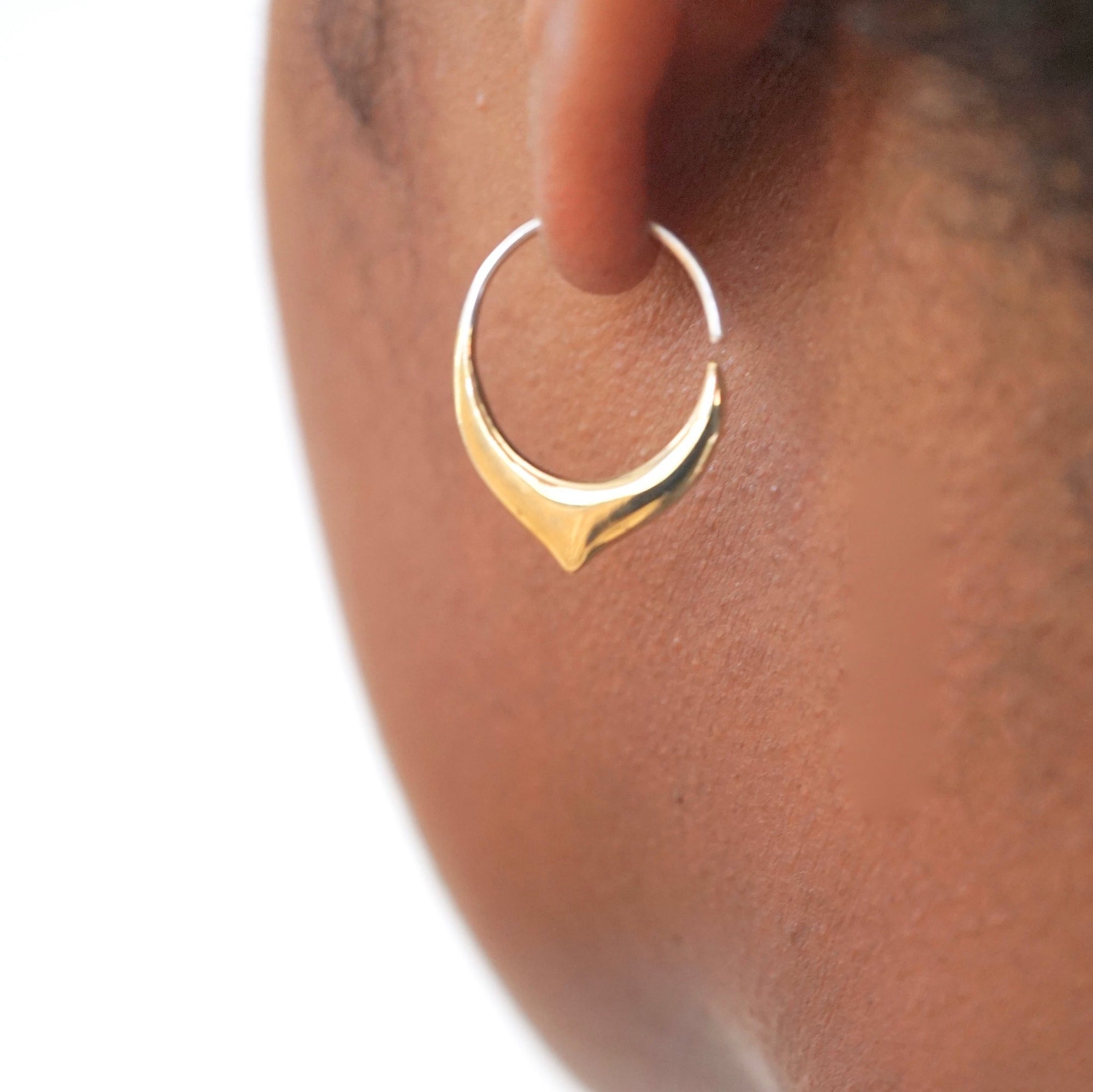 Tiny Petal Hoop Earrings - Gold Tone with 925 Sterling Ear Wire - Sleeper Hoops (B240)