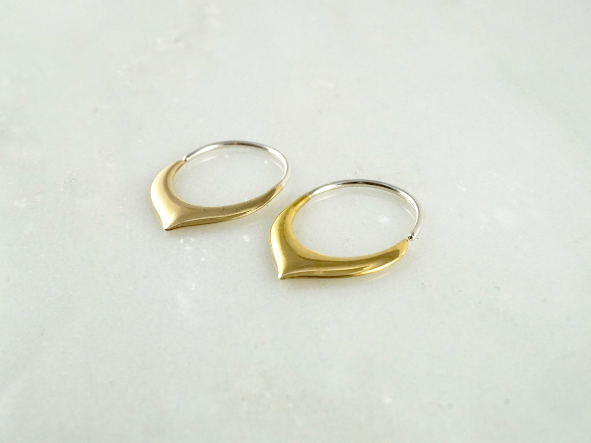 Tiny Petal Hoop Earrings - Gold Tone with 925 Sterling Ear Wire - Sleeper Hoops (B240)