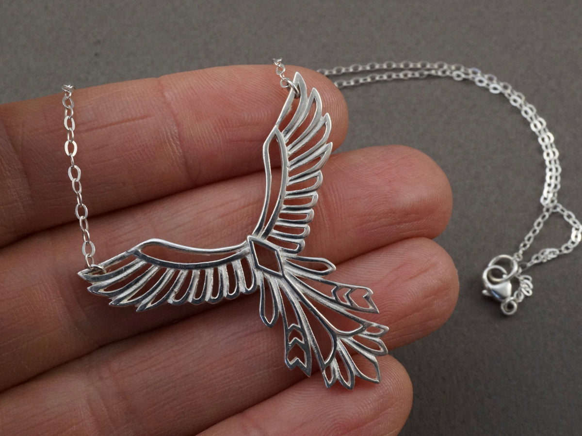 Phoenix Necklace -Sterling Silver - Bird Pendant - Inspirational Gift (151S)