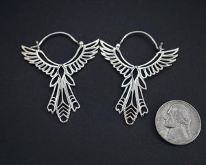 Sterling Silver Phoenix Feather Earrings - Thunderbird Statement Jewelry - Tribal Bird Jewelry (150S)