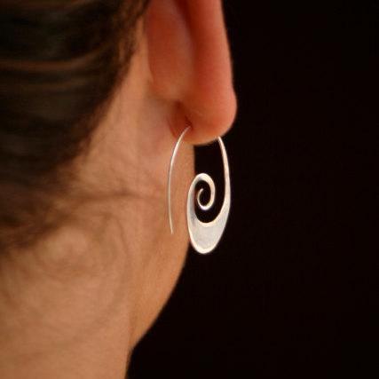 Small Tribal Spiral Hoop Earrings in Sterling Silver