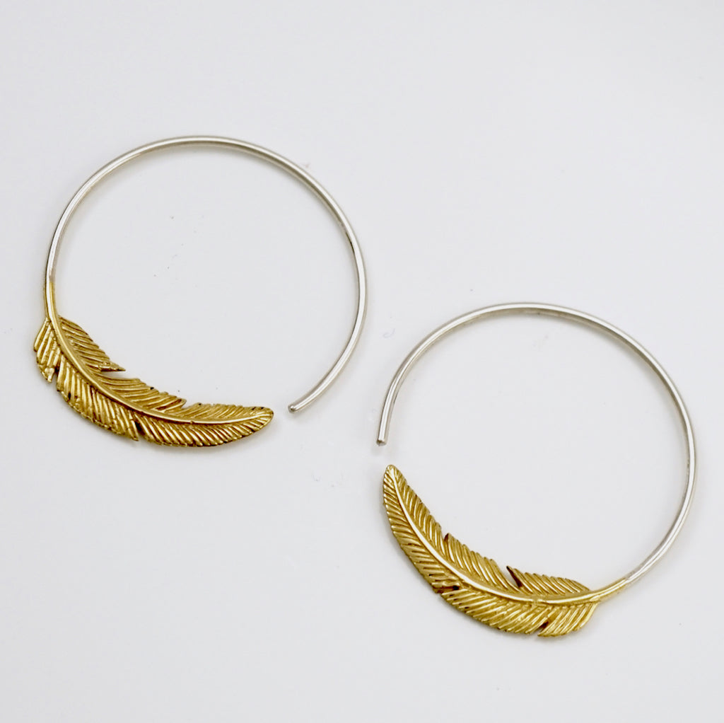 Small Gold Feather Hoop Earrings