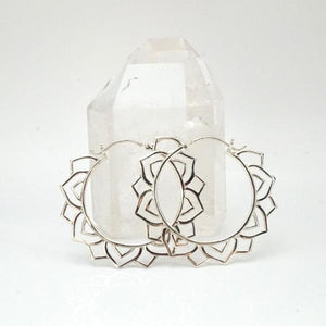 Mandala Star Earrings - Solid Sterling Silver Hoop Earrings - Yogi Jewelry - Statement Earrings (194S)